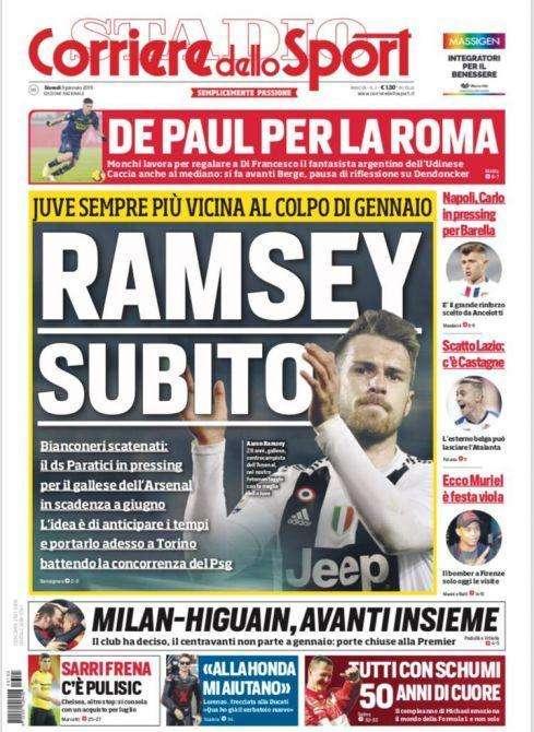 PRIMA PAGINA - CdS annuncia: "Ancelotti in pressing per Barella, è il grande rinforzo scelto dal tecnico"