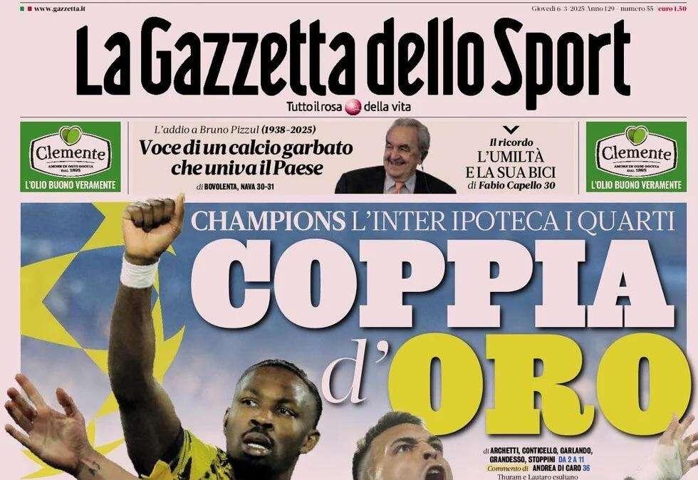 La Gazzetta dello Sport: "Champions, l'Inter ipoteca i quarti"