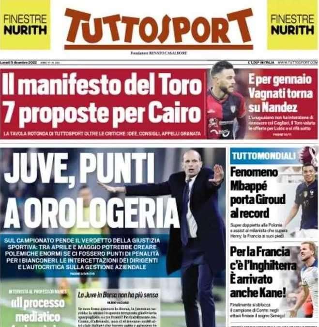 PRIMA PAGINA - Tuttosport teme una penalizzazione: "Juve, punti ad orologeria"