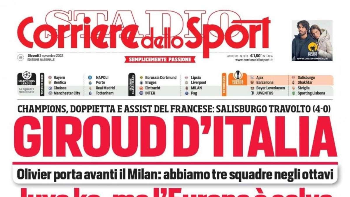 PRIMA PAGINA - Corriere dello Sport: "Giroud d'Italia"
