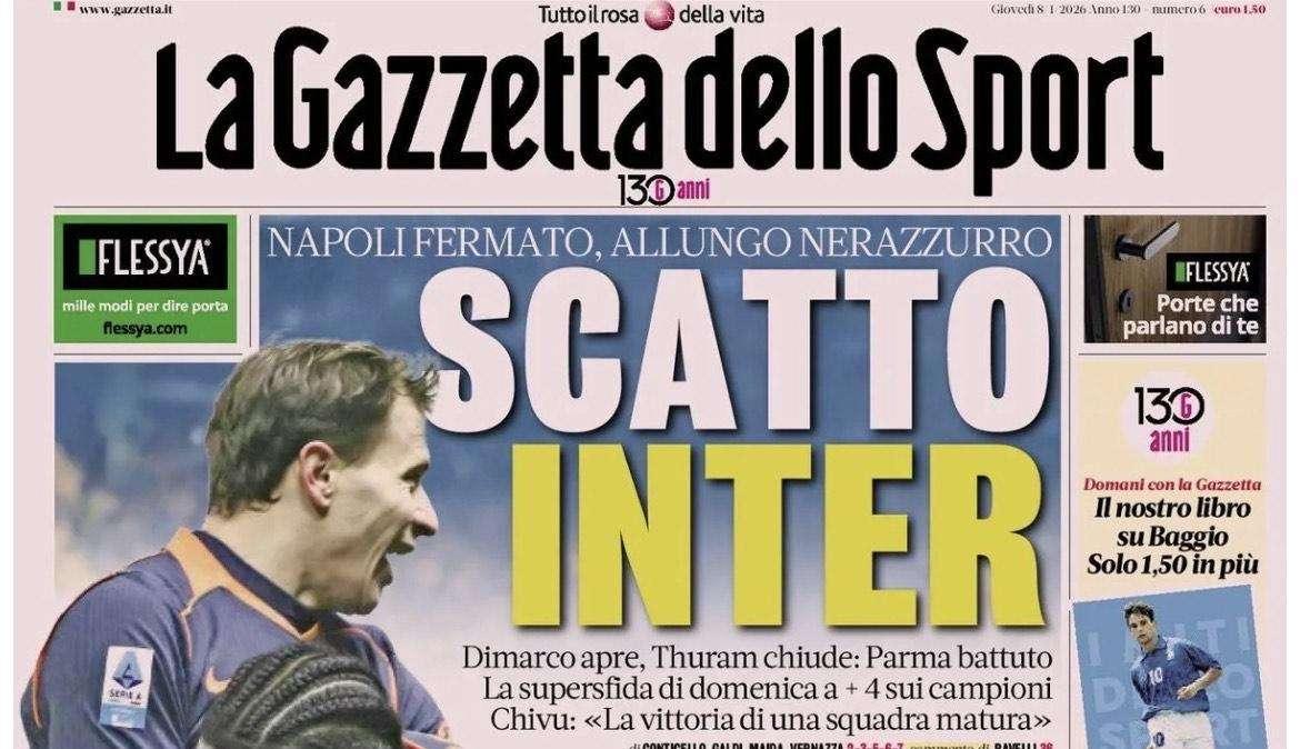 La Gazzetta dello Sport: "Napoli fermato, scatto Inter: +4"