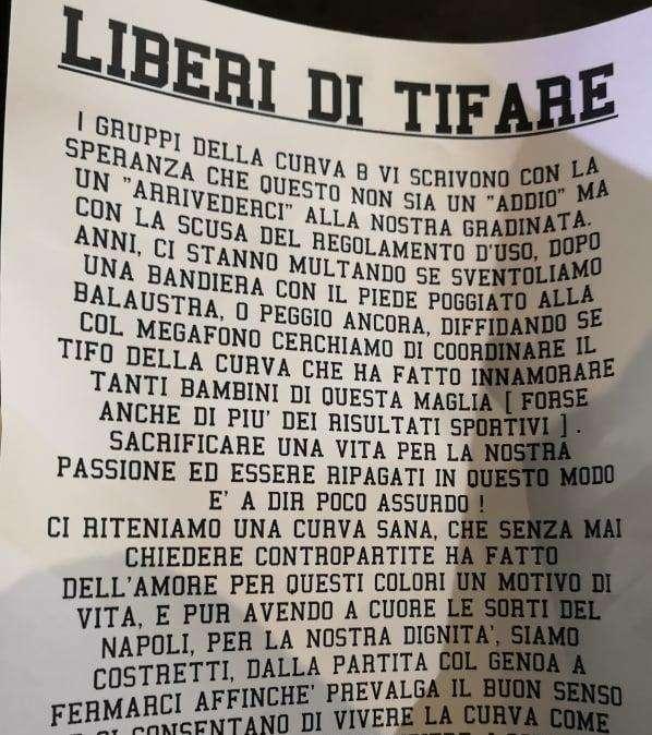 FOTO - Curva B annuncia sciopero tifo: “Multe e diffide per balaustre e megafoni, dal Genoa ci fermeremo”