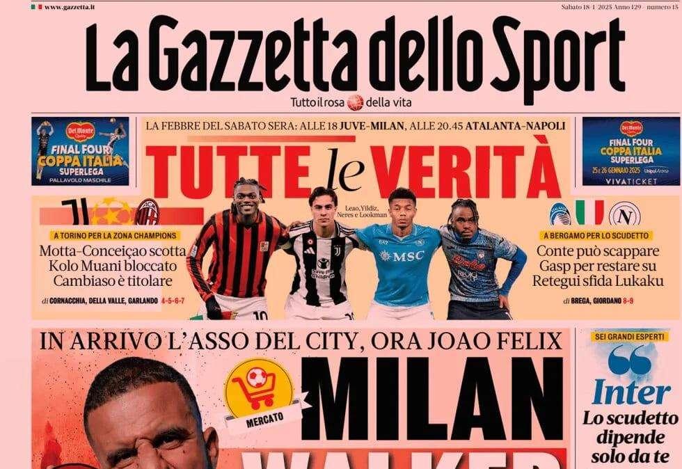 Gazzetta dello Sport: "Milan, Walker c'è. Conte può scappare"