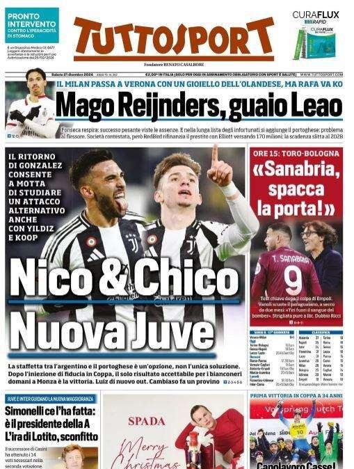 Tuttosport: "Nico e Chico, nuova Juve. Milan, mago Reijnders