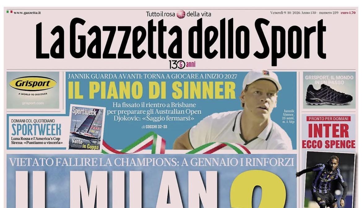 Inter, ecco Spence. Juve, rinnova Nico: la prima de La Gazzetta dello Sport