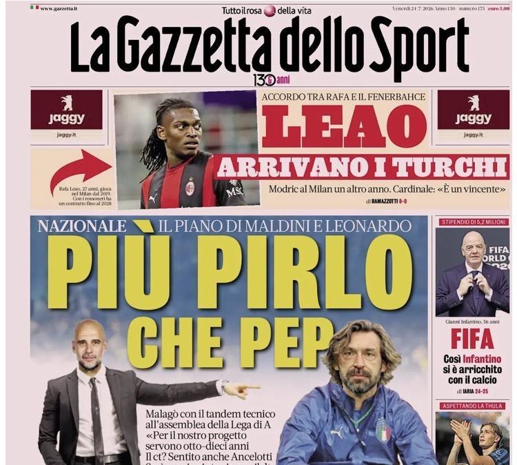 Nuovo ct Italia, La Gazzetta dello Sport: "Più Pirlo che Pep"