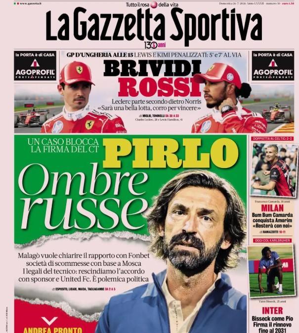 Slitta la firma di Pirlo con la Nazionale, La Gazzetta dello Sport: "Ombre russe"