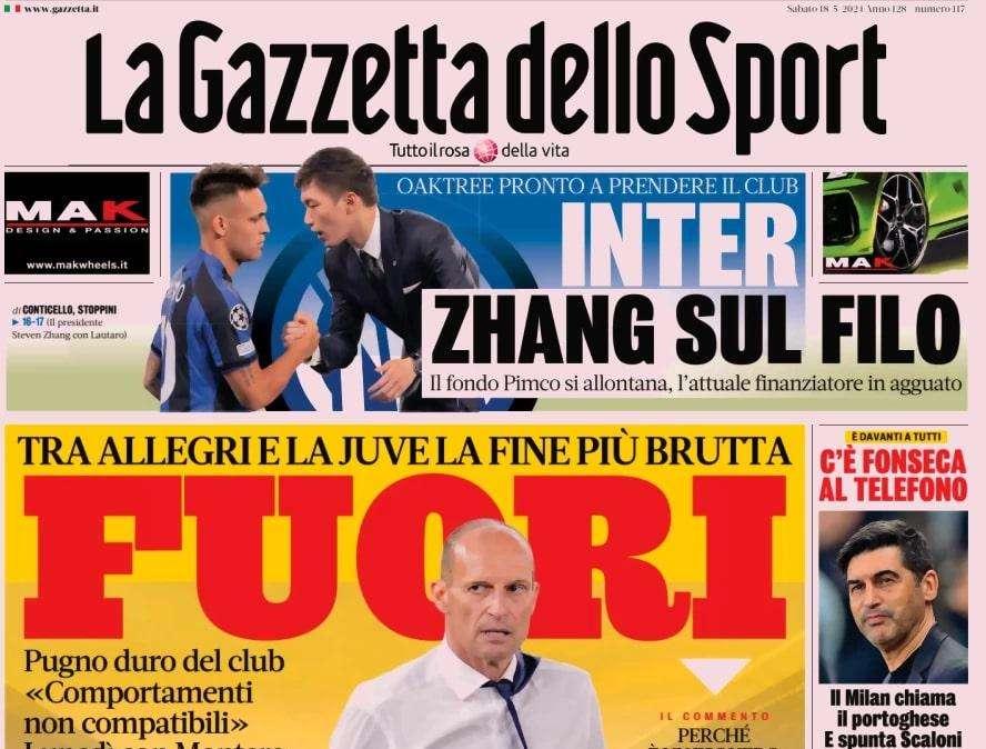 Gazzetta dello Sport: "Fuori, la fine più brutta. Inter, Zhang sul filo"