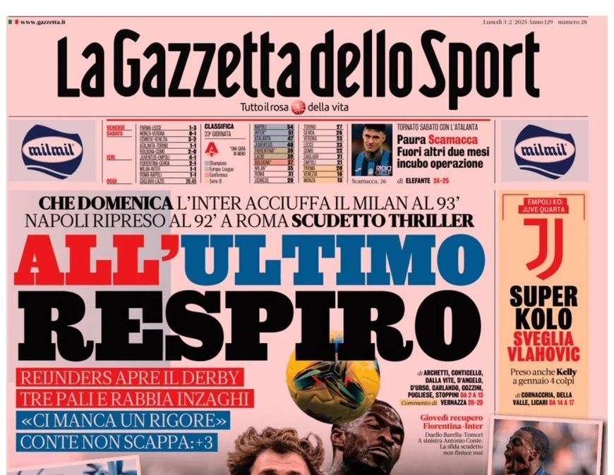 Gazzetta dello Sport: "Scudetto thriller: all'ultimo respiro"