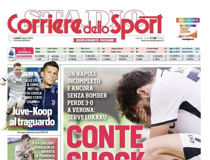 CdS apre col mea culpa di Conte: "Shock: tifosi, mi scuso"