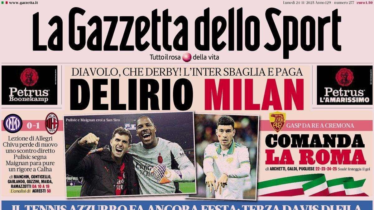Il Derby è rossonero, Gazzetta dello Sport: "Delirio Milan"