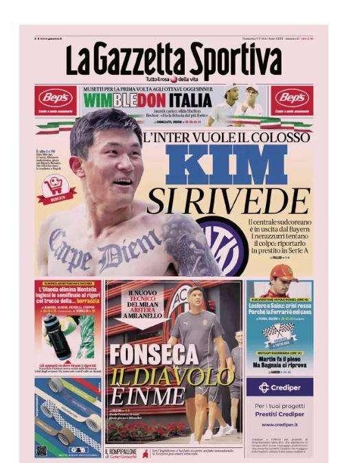 Gazzetta dello Sport: "Kim si rivede. L'Inter vuole il colosso"