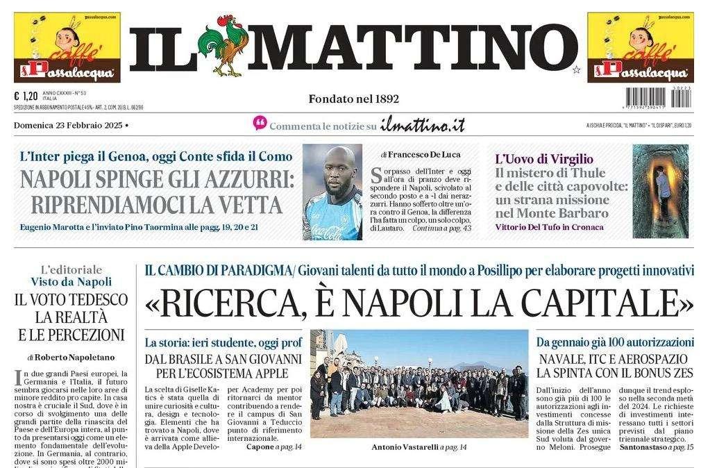 Il Mattino: "Napoli spinge gli azzurri: riprendiamoci la vetta"