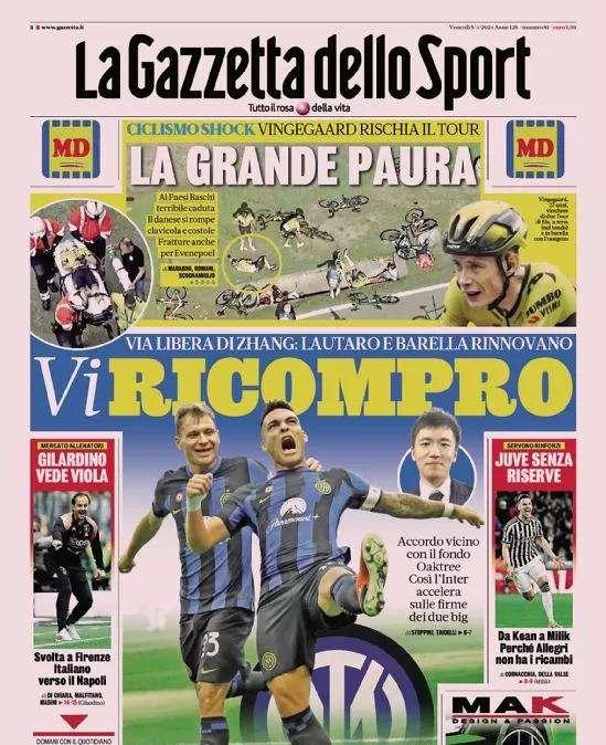 PRIMA PAGINA - Gazzetta: "Svolta a Firenze, Italiano verso il Napoli"