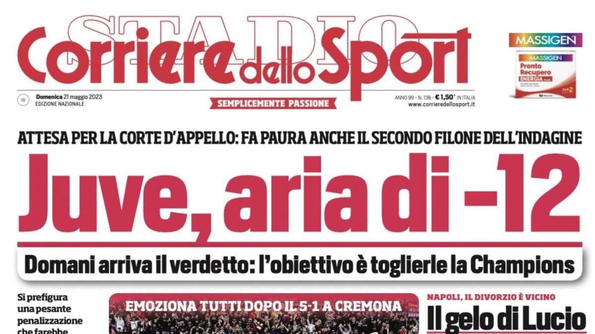PRIMA PAGINA - Corriere dello Sport: "Juve, aria di -12"