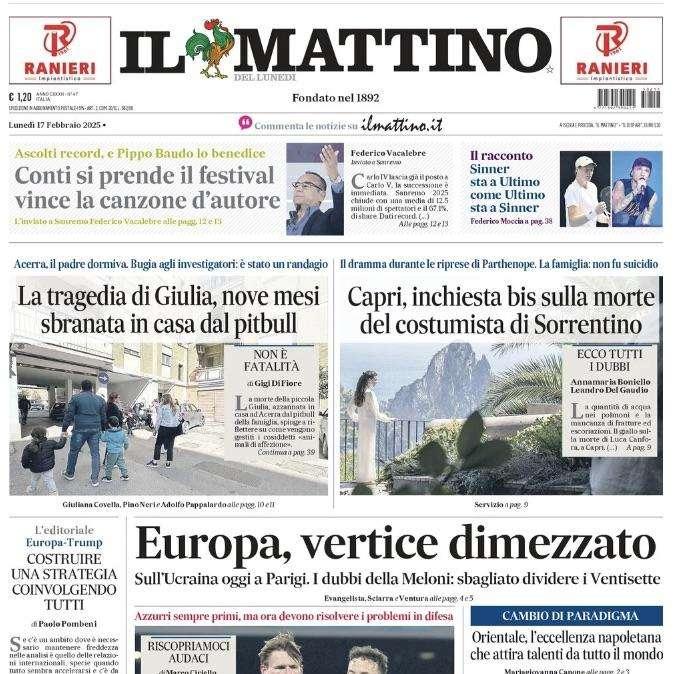 Il Mattino: "La Juve aiuta il Napoli, l'Inter rimane a -2 dalla vetta"