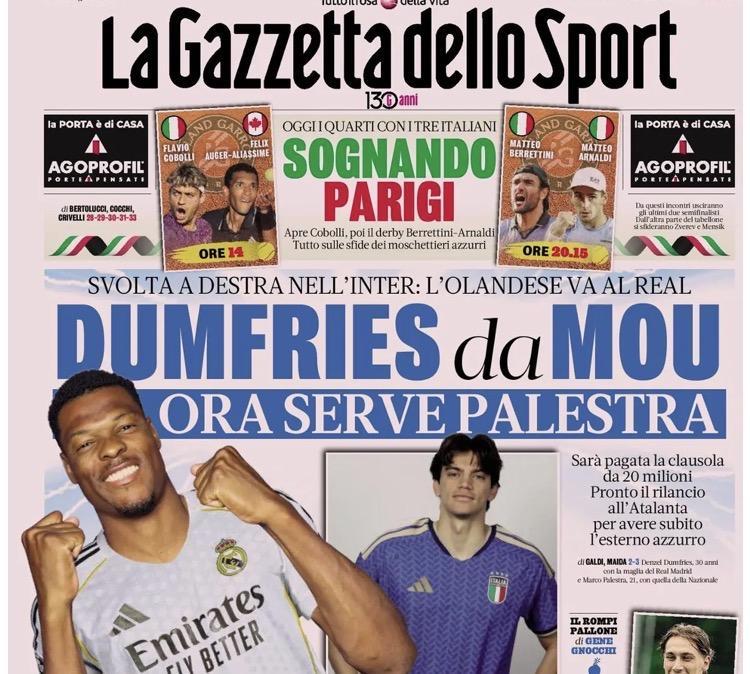 L'Inter perde un big, Gazzetta dello Sport: "Dumfries da Mou"