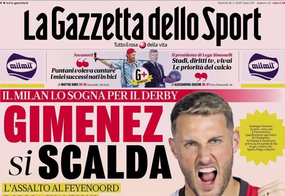 Gazzetta: "Gimenez si scalda, il Milan lo sogna per il derby"