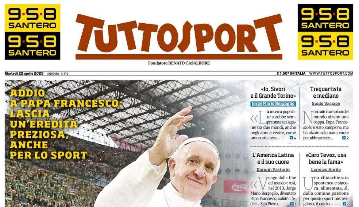 Tuttosport dedica la prima al Papa: “Campione del Mondo”