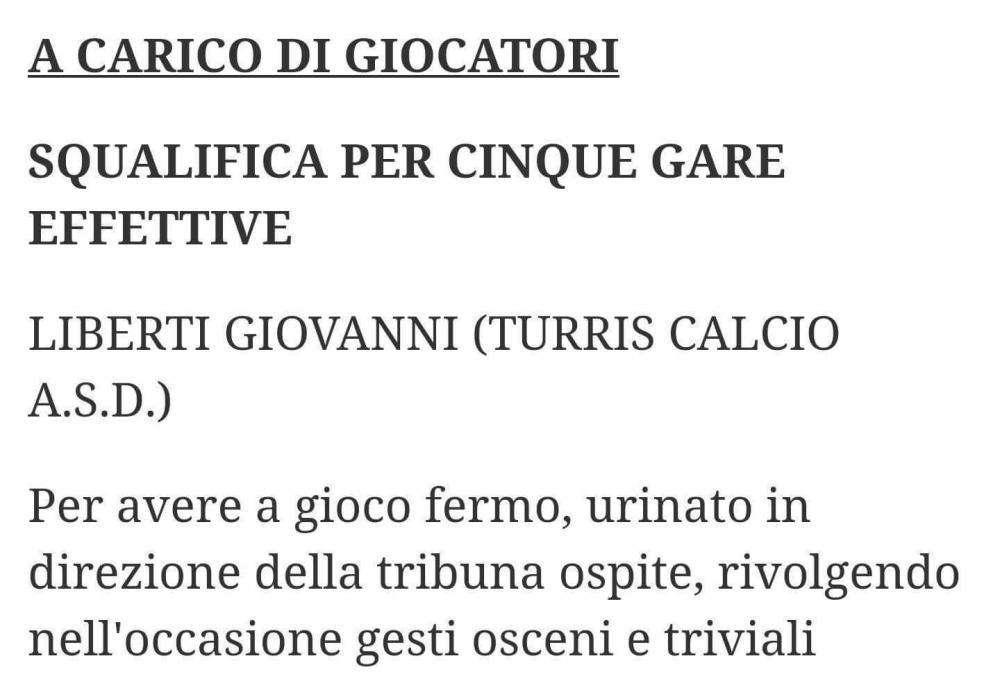 Liberti urina in campo? La Turris risponde: "Beveva da una fontana e si aggiustava la maglia..."