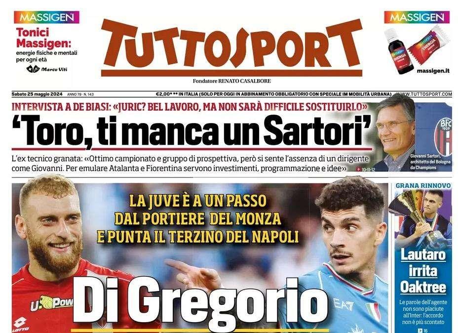 Tuttosport: "Di Gregorio e Di Lorenzo per la Juve! Gasp agita l'Atalanta"