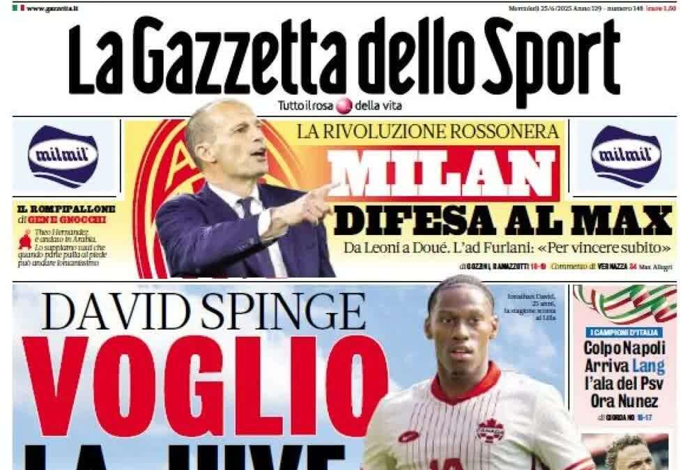 La Gazzetta dello Sport: "Colpo Napoli, arriva Lang. Ora Nunez"