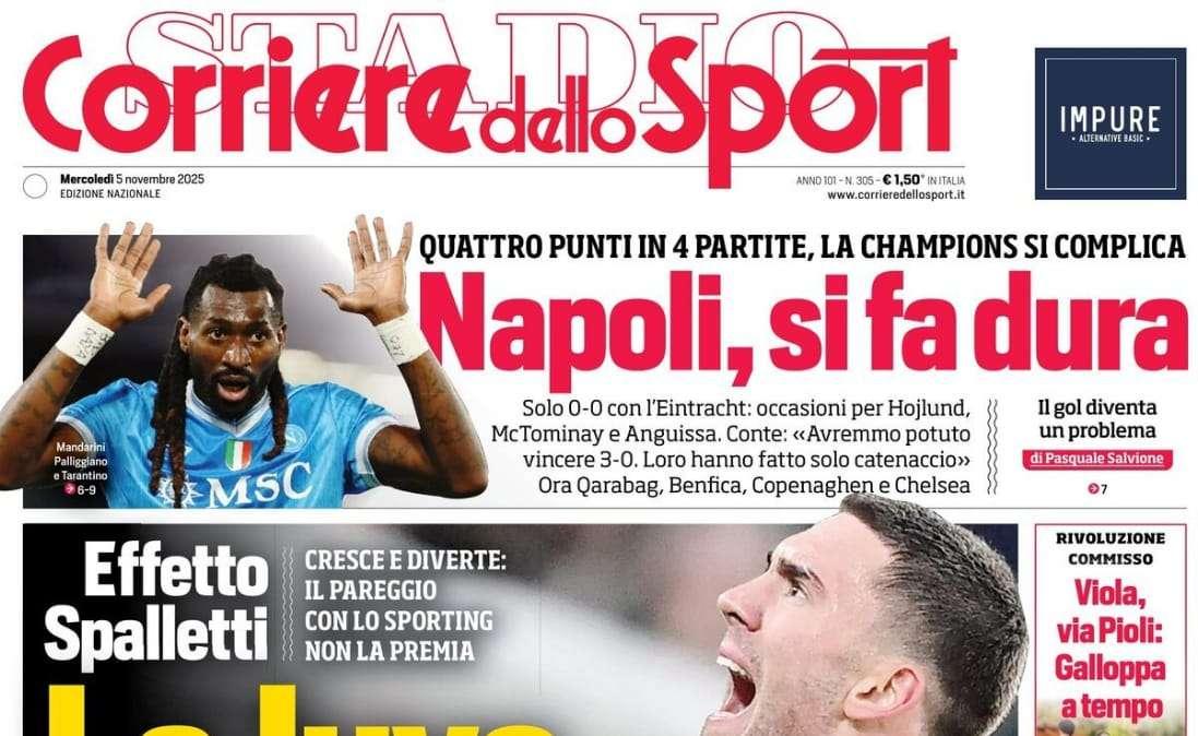 Corriere dello Sport: "Napoli, si fa dura. La Champions si complica"