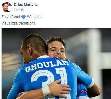 FOTO - "Forza fratello!", cuore azzurro e bellissimo messaggio di Mertens a Ghoulam