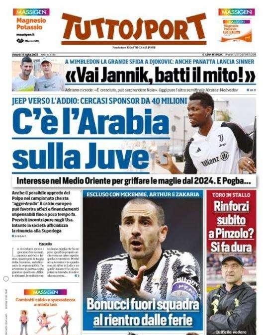 PRIMA PAGINA - Tuttosport titola: "C'è l'Arabia sulla Juve"
