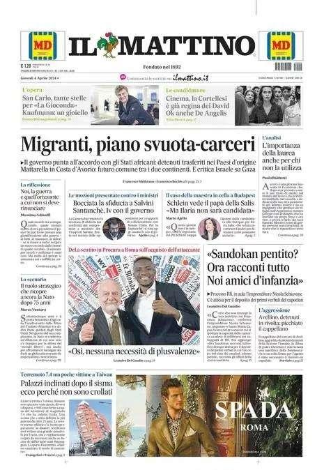 PRIMA PAGINA - Il Mattino: "ADL: 'Osi, nessuna necessità di plusvalenze'"