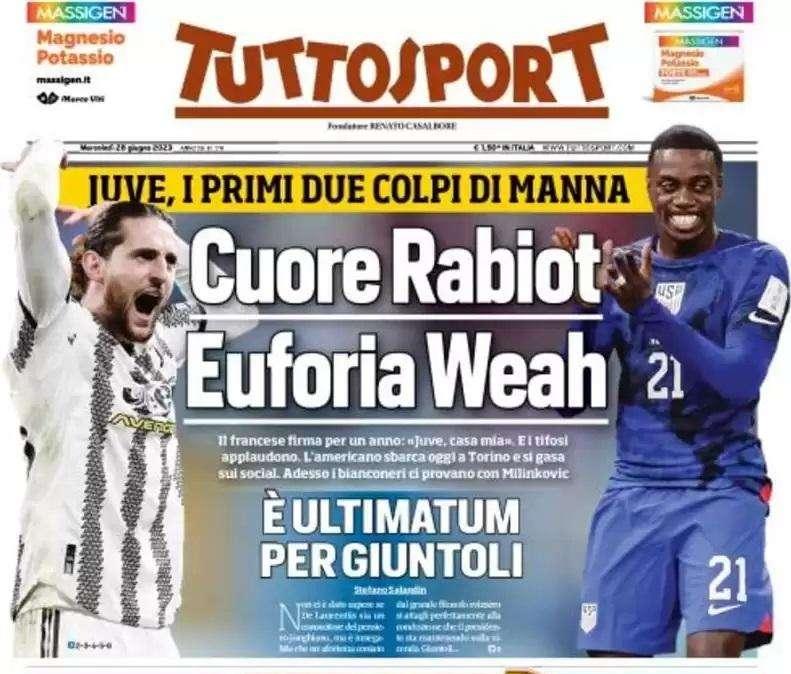 PRIMA PAGINA - Tuttosport: “E' ultimatum per Giuntoli"