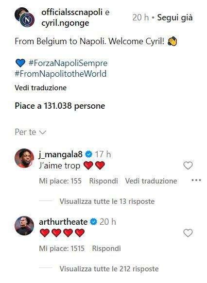 I prossimi due acquisti del Napoli fanno i complimenti a Ngonge sui social?