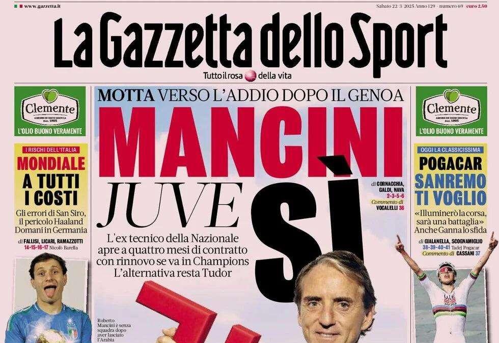 La Gazzetta dello Sport: "Mancini verso la panchina della Juve"