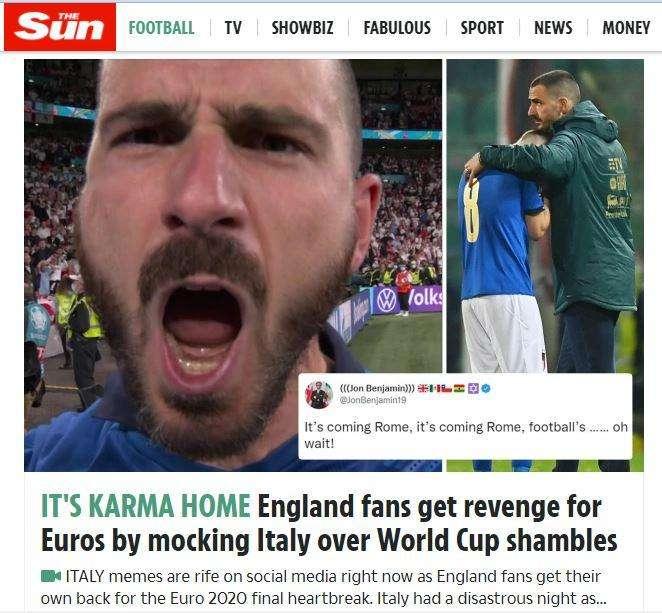 FOTO - Flop Italia, la stampa inglese si vendica: "It's karma home"