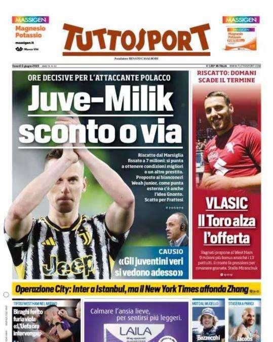 PRIMA PAGINA - L'apertura di Tuttosport: "Juve-Milik, sconto o via"