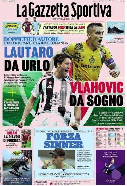 Gazzetta dello Sport: "Lautaro da urlo, Vlahovic da sogno"