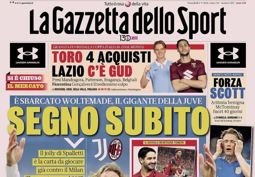 McTominay si opera, Gazzetta dello Sport: "Forza Scott"