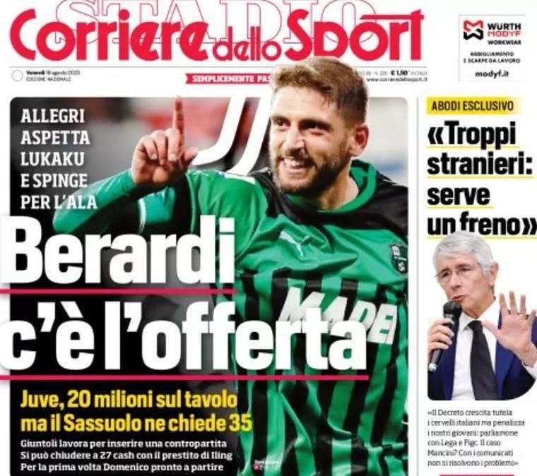 PRIMA PAGINA - Cds: "ADL prenota Gabri Veiga e Lindstrom"