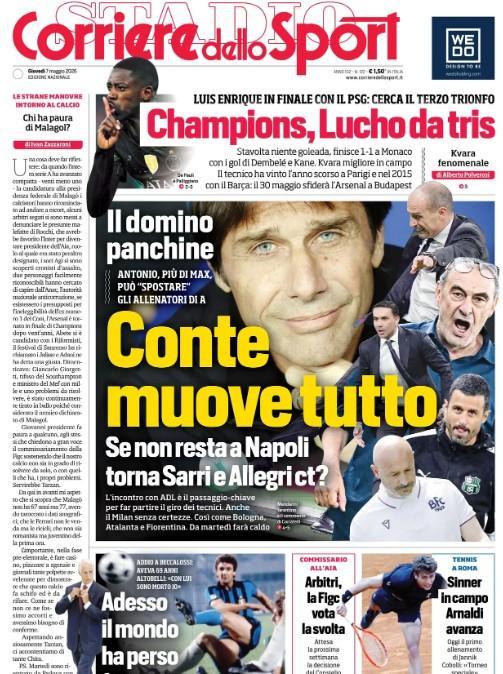 Corriere dello Sport: "Conte muove tutto! Se non resta a Napoli, torna Sarri e Allegri ct?"