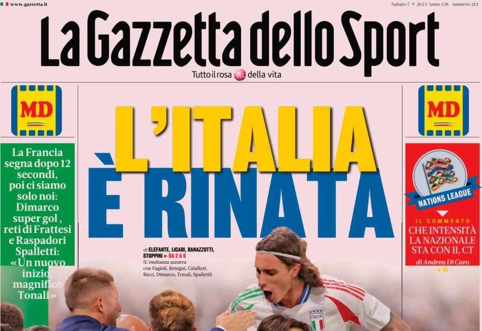 La Gazzetta dello Sport: "L'Italia è rinata"