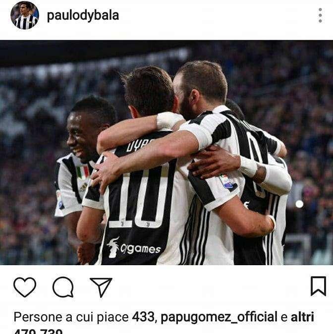 FOTO - Gomez e Dybala amici oltre il campo: spunta il 'like' del Papu all'esultanza bianconera
