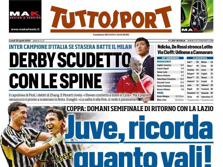 PRIMA PAGINA - Tuttosport: "Juve, ricorda quanto vali!"