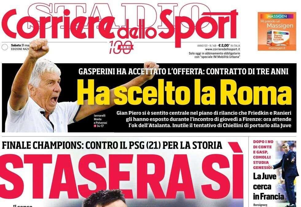 Corriere dello Sport: "Inter, stasera sì! Gasp ha scelto la Roma"