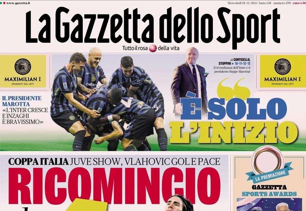 Gazzetta dello Sport apre con la vittoria della Juve: "Ricomincio da 4"