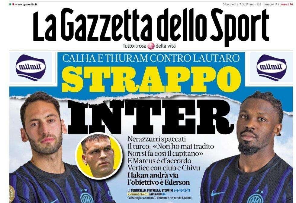 La Gazzetta dello Sport: "Strappo Inter: Calha e Thuram contro Lautaro"
