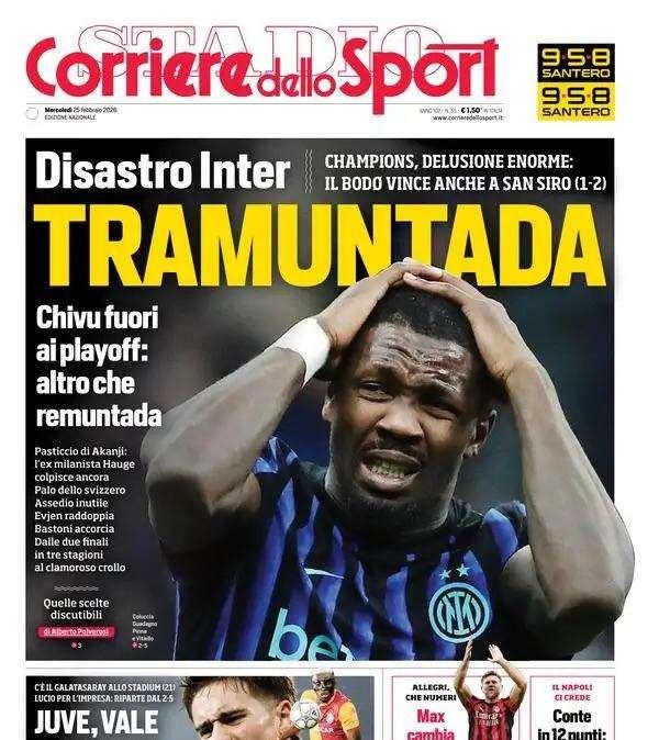 Crollo Inter, l'ironia del Corriere dello Sport: "Tramuntada"