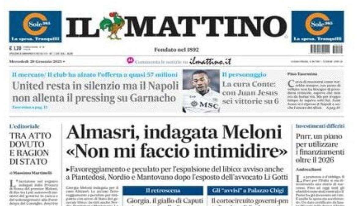 Il Mattino: “United in silenzio ma il Napoli non allenta il pressing su Garnacho”