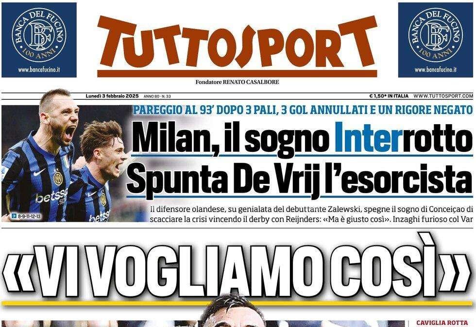 Tuttosport: "Angelino e la Roma al 92' stoppano la fuga di Conte"
