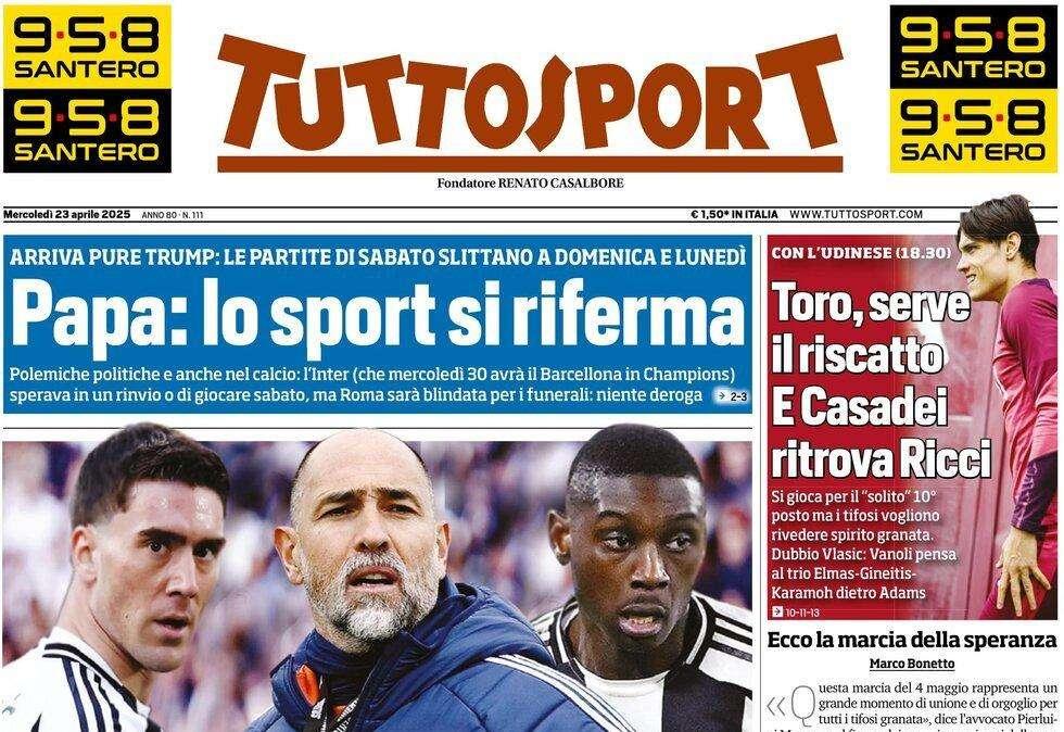 Tuttosport sulla Juventus: "Tudor sveglia Vlahovic e Kolo"