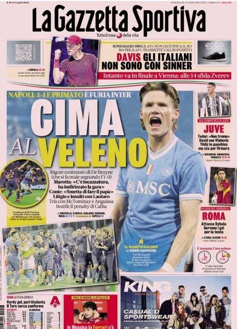 Litigi e polemiche, Gazzetta dello Sport apre con Napoli-Inter: "Cima al veleno"